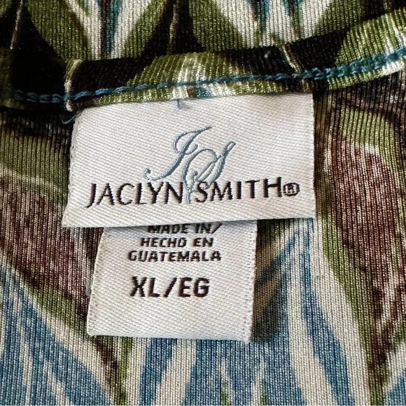 Jaclyn Smith XL Shirt Top Blue Green Geometric Short Sleeve Scoop Neck Stretch - Picture 5 of 7